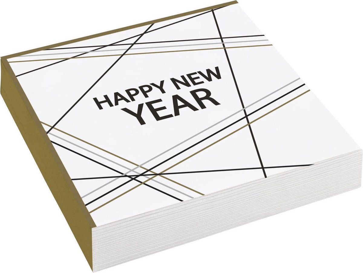 Amscan Servetten Happy New Year 16,5cm Papier 20 Stuks Wit/goud
