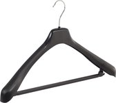 De Kledinghanger Gigant - 90 x Mantel / kostuumhanger kunststof zwart met schouderverbreding en anti-slip broeklat, 50 cm