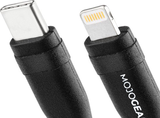 MOJOGEAR Lightning naar USB-C kabel - 1,5 meter kabel - Extra Sterk nylon - Snelladen kabel voor iPhone X / 11 / 12 / 13 / 14 - Zwart/Donkergrijs