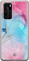 Huawei P40 hoesje siliconen - Marmer blauw roze | Huawei P40 case | multi | TPU backcover transparant