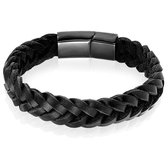 Heren armband LGT Jewels Gevlochten Leer Edelstaal Zwart-19cm