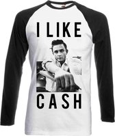 Johnny Cash Longsleeve shirt -M- I Like Cash Wit/Zwart