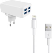 Durata DR- AC62 4 USB 4.2A uitgang oplader met Lightning kabel voor iPhone 11 / Pro / Max / X / Xs/ XR / MAX / 8 / 8 Plus / SE / 2020 / 5S / 5 / 5C / 6S / 6 Plus / 7 / 7 Plus