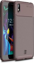 Voor LG K20 （2019） Beetle Series Carbon Fiber Texture Shockproof TPU Case (Bruin)