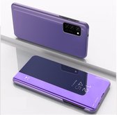 Voor Galaxy S20 + vergulde spiegel links en rechts flip-cover met standaard mobiele telefoonhouder (paarsblauw)