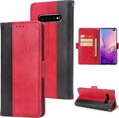 Voor Galaxy S10 + Retro textuur Contrastkleur Splicing Horizontaal Flip TPU + PU lederen tas met kaartsleuven & houder & portemonnee (rood)
