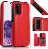 Wallet Case Samsung Galaxy S20 - rood + glazen screen protector