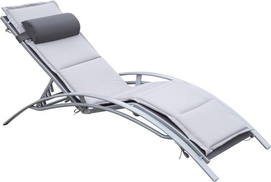 Ligstoel - Ligbed - Relaxstoel Tuin - Verstelbaar - Ergonomisch - Aluminium - Grijs