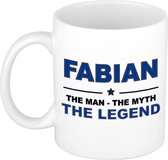 Naam cadeau Fabian - The man, The myth the legend koffie mok / beker 300 ml - naam/namen mokken - Cadeau voor o.a verjaardag/ vaderdag/ pensioen/ geslaagd/ bedankt