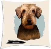 Sierkussen - Airedale Terrier - Wit - 45 Cm X 45 Cm