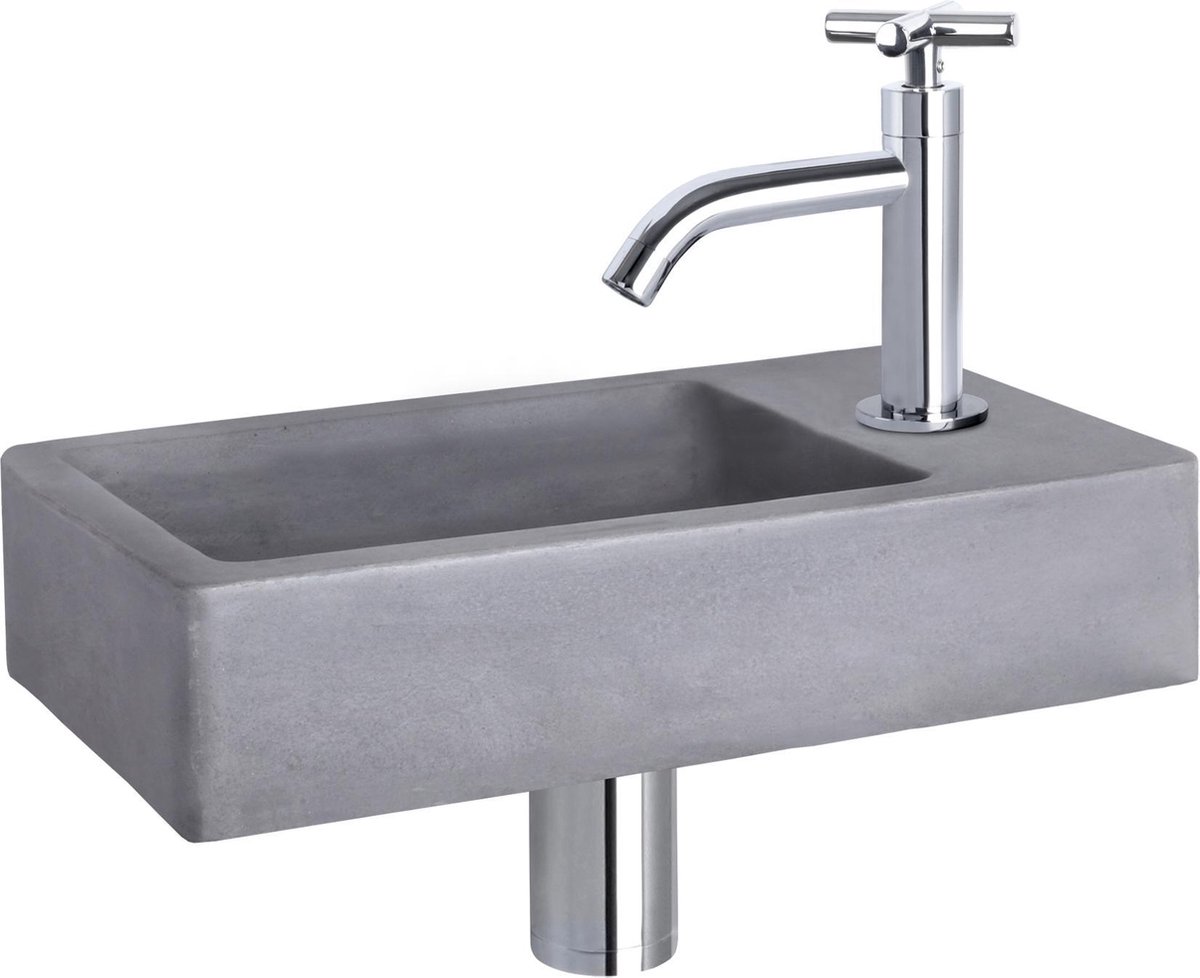 Differnz Force Fonteinset - Beton donkergrijs - Kraan kruis chroom - 40 x 22 x 8 cm