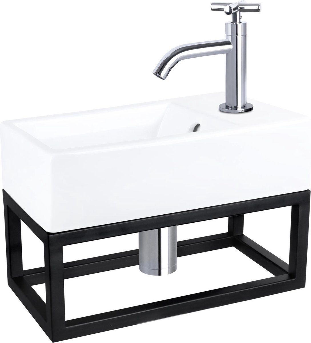 Differnz Force Fonteinset - Keramiek - Kraan kruis chroom - Met handdoekrek - 40 x 22 x 11.5 cm