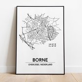 Borne city poster, A4 zonder lijst, plattegrond poster, woonplaatsposter, woonposter