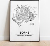 Borne city poster, A4 met lijst, plattegrond poster, woonplaatsposter, woonposter