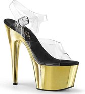 Pleaser Sandaal met enkelband, Paaldans schoenen -37 Shoes- ADORE-708 Paaldans schoenen Zwart/Goudkleurig