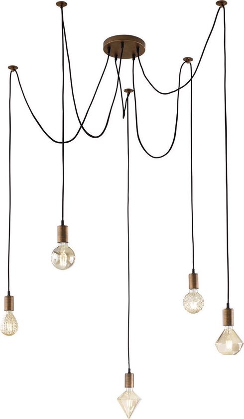 LED Hanglamp - Hangverlichting - Trion Cardino - E27 Fitting - 5-lichts - Rond - Antiek Koper - Aluminium