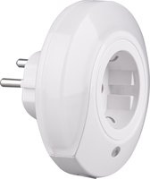 Stekkerlamp - Stekkerspot met Stopcontact - Trion Mirloni - Dag en Nacht Sensor - 0.4W - Warm Wit 3000K - Rond - Mat Wit - Kunststof - BSE