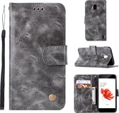 Voor Nokia 2 Retro koperen gesp Crazy Horse Horizontale Flip PU lederen tas met houder & kaartsleuven & portemonnee & lanyard (grijs)