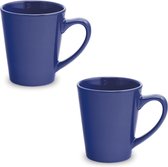 6x Drinkbeker/mok blauw 350 ml - Keramiek - Blauwe mokken/bekers voor onbijt en lunch