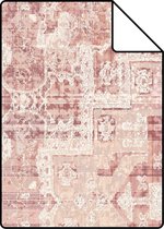 Proefstaal ESTAhome behang oosters kelim tapijt perzik oranje roze - 148656 - 26,5 x 21 cm