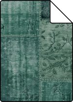 Proefstaal ESTAhome behangpapier Marrakech kelim patchwork tapijt smaragdgroen - 148652 - 26,5 x 21 cm