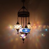 Turkse Lamp -  Hanglamp - Mozaïek Lamp - Marokkaanse Lamp - Oosters Lamp - Authentiek - Handgemaakt- Kroonluchter- Multi Kleur - 5 bollen