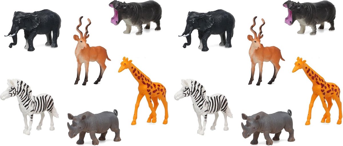 6x Plastique safari / figurines animaux jungle 11 cm pour enfants