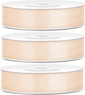 3x Hobby/decoratie creme satijnen sierlinten 1,2 cm/12 mm x 25 meter - Cadeaulinten satijnlinten/ribbons - Creme linten - Hobbymateriaal benodigdheden - Verpakkingsmaterialen