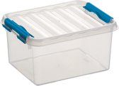 Sunware Q-Line opberg boxen/opbergdozen 2 liter 20 x 15 x 10 cm kunststof - Praktische opslagboxen - Opbergbakken kunststof transparant/blauw