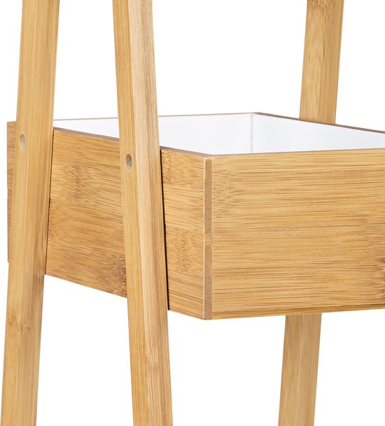 Relaxdays badkamerrek bamboe, 3 etages, handvat, H x B x D: 77 x 23 x 20 cm, keukenrek, opbergrek met manden, natuur
