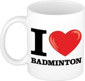 I Love Badminton koffiemok / beker 300 ml - keramiek - cadeau voor badminton liefhebber