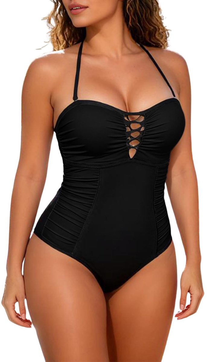 Dailygoods- Monokini Dames Slank - Badpak Rugvrij - Halterdesign - Verstelbaar - Figuurflatterend - Uitneembare Pads