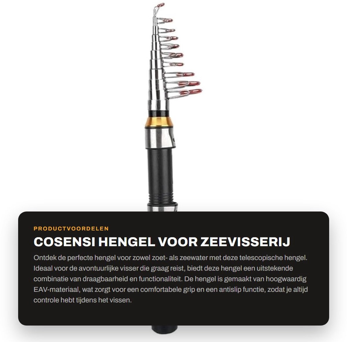 Dailygoods- Hengel Draagbaar 1,5m - Telescopische Hengel - Antislip Handvat - Zeevisserij/Hengelsport - IJsvisserij/Forelvissen - Lichtgewicht en Compact - Visstok