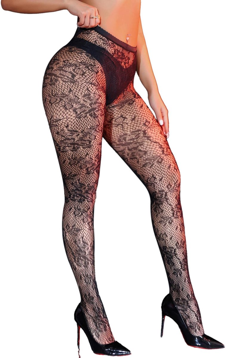 Dailygoods- Netpanty Zwart - Sexy Kousen - Hoge Taille - Grote Maten XS-5XL - Visnet Patroon - Perfect voor Speciale Avonden