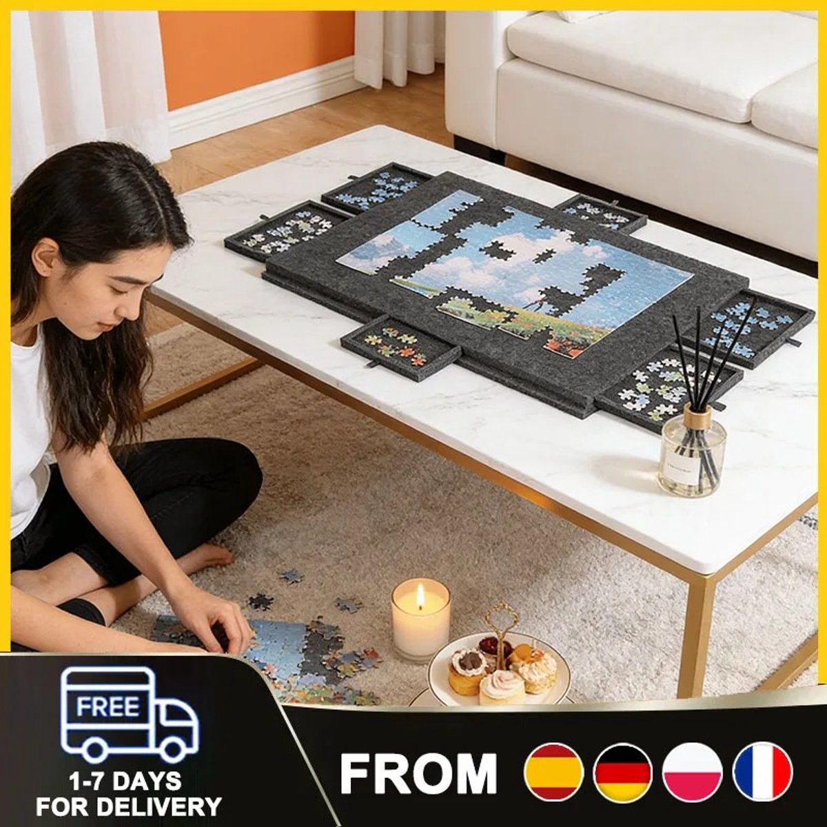 Dailygoods Viltpuzzelplatform met 6 laden Draagbare 2-in-1 standaard Capaciteit voor puzzels van 1000 stukjes Lichtgewic