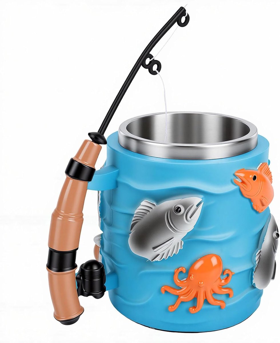 Koffiemok Vismotief - Hars Mok - Dranken Genieten - 3D Vishengel Handvat - 350 ml - Multicolor