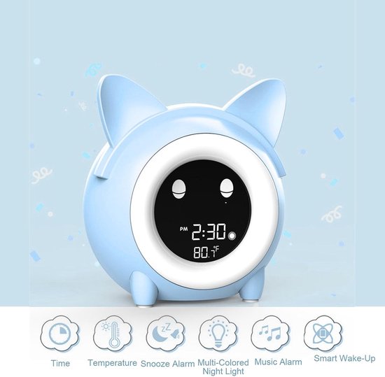 Slaaptrainer Kinderwekker - Nachtlamp Alarm - Kind Leren Slapen - Met Geluiden en Kleuren - 13W x 11H cm - Blauw — afbeelding 5