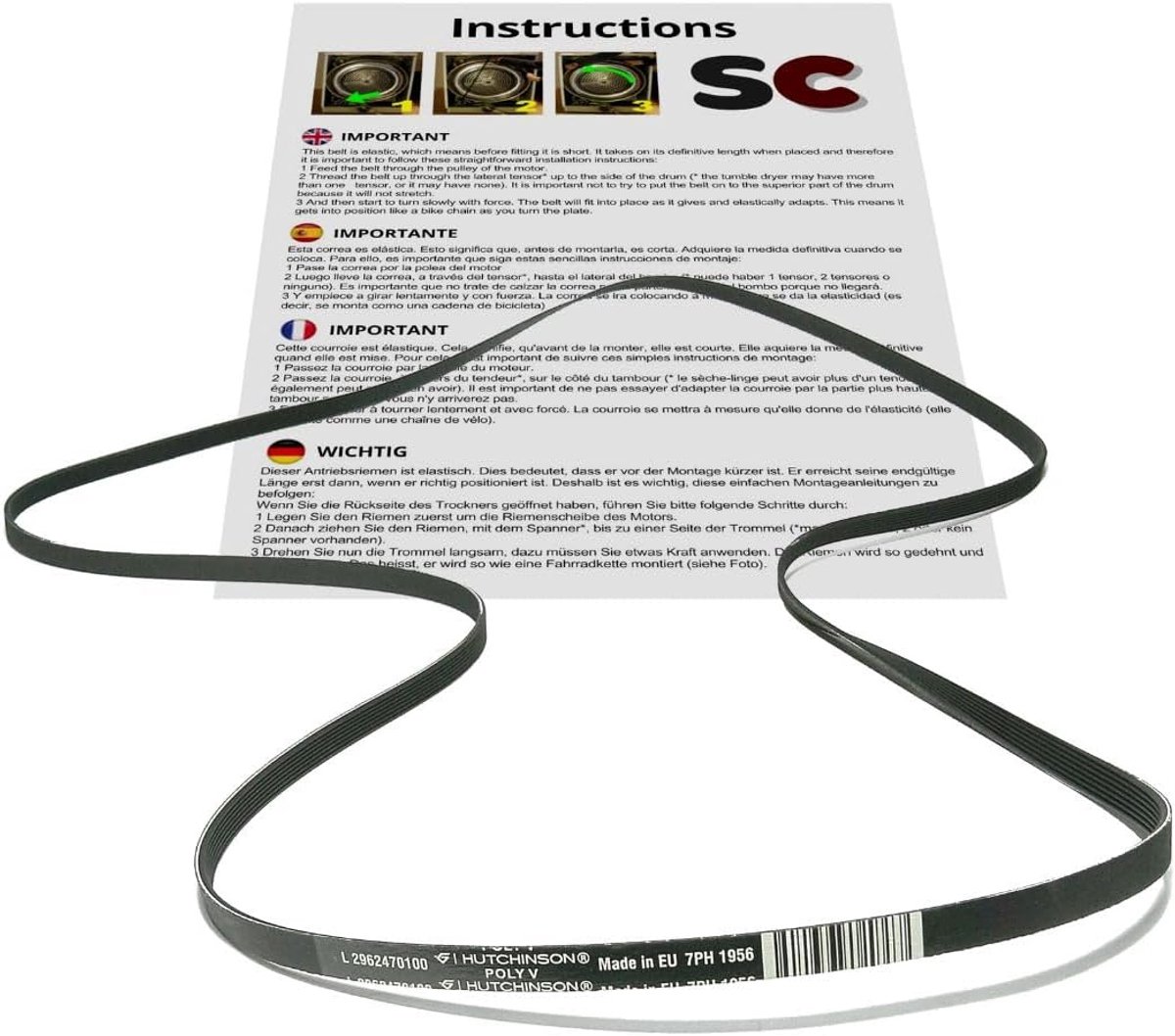 Wasdroger Riem - Drogerband - Apparaat Reparatie - Standaard Lengte - 1956 mm - Zwart