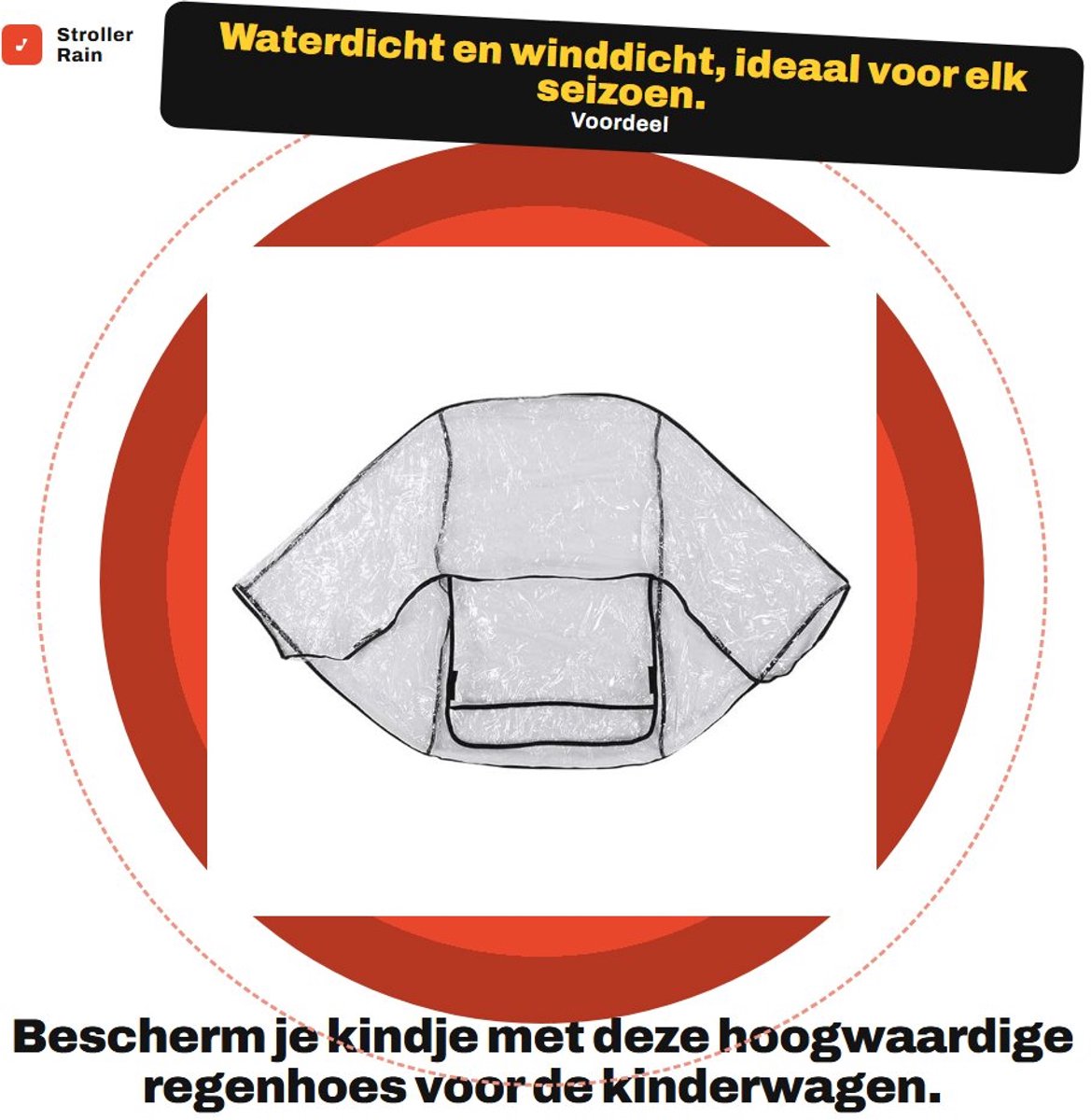 Dailygoods- Regenhoes Winddicht - Kinderwagen/buggy - Transparant - Bescherming tegen weer - Hoogwaardig PVC - Veilig voor baby - Kinderwagenhoes