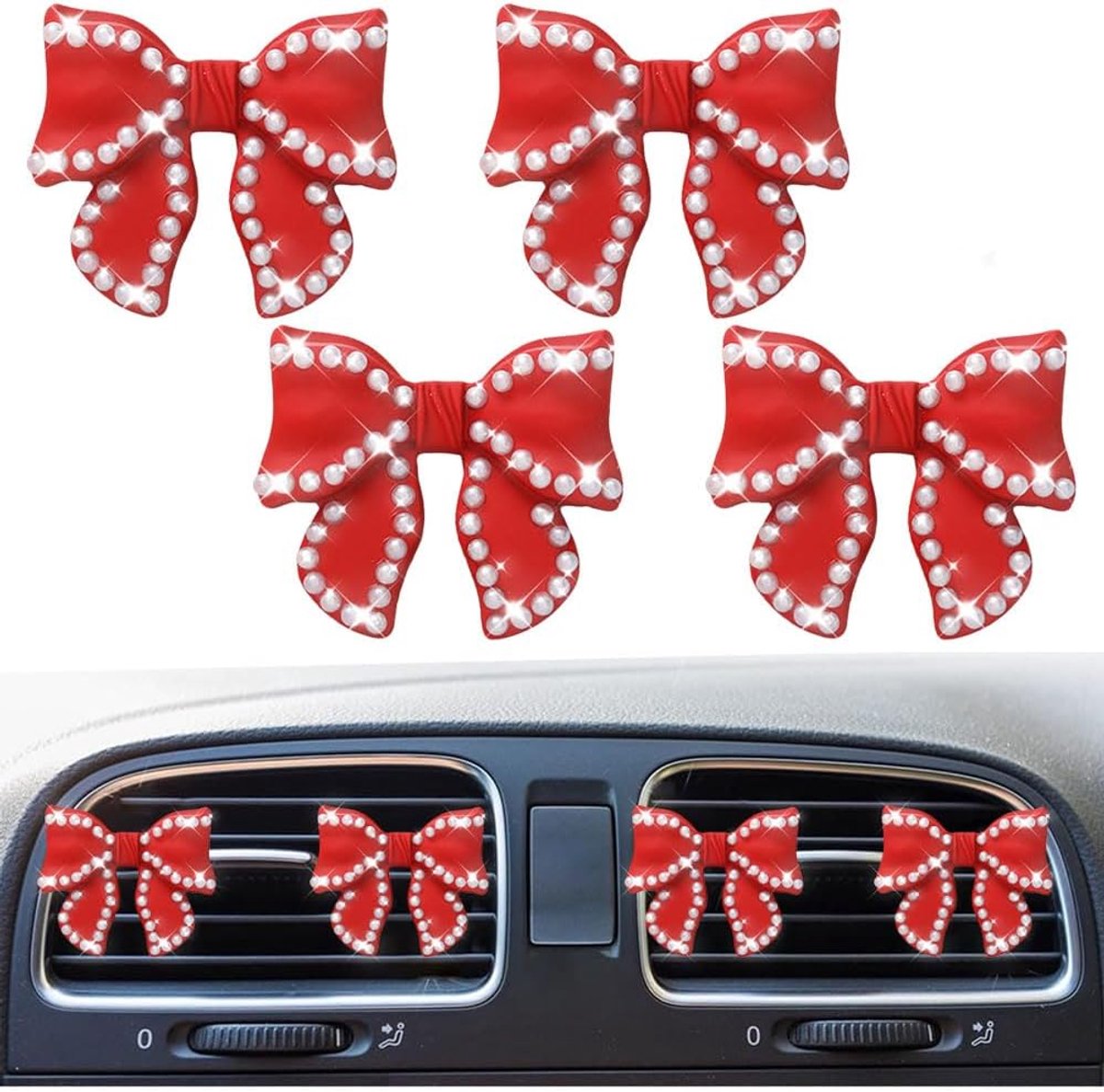 Auto Luchtverfrisser Clips - Ventilatie Decoratie - Auto Interieur Verfrissen - Schattig Strik Ontwerp - 4 Stuks - Parelmoer