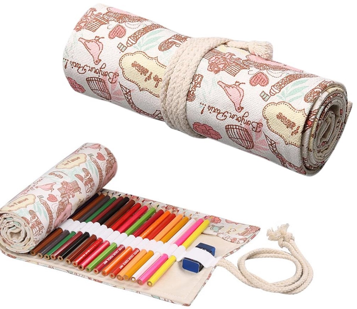 Dailygoods- Rolmapje met 48 vakken - Etui - Pennenetui - Canvas - Duurzaam - Stijlvol ontwerp met wielen