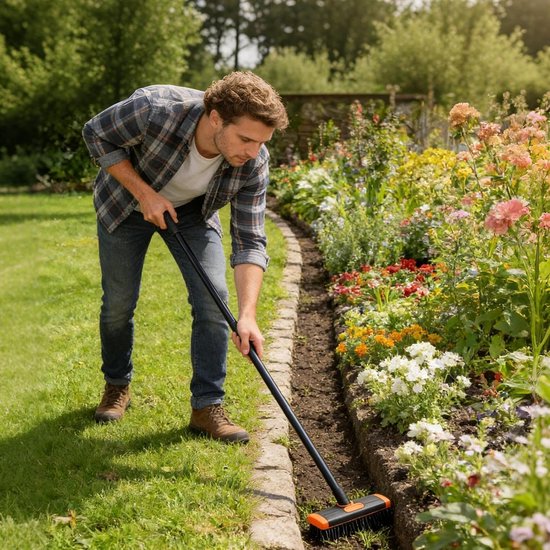 Grasverwijderaar Tuin - Onkruidborstel Voegen - Terras Reinigen - Dubbele Borstelkop - 44 cm Lengte - Grijs — afbeelding 4