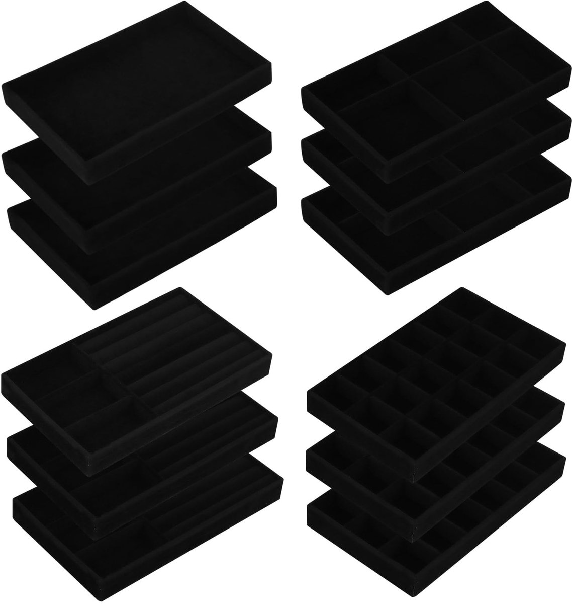 Dailygoods - 3 sets van 12 stuks sieradenopbergen, lade-organizer, 21,3 x 12,4 x 2,4 cm, stapelbare set, zwarte sieradenorganizer, lade voor oorbellen, ringen, halskettingen