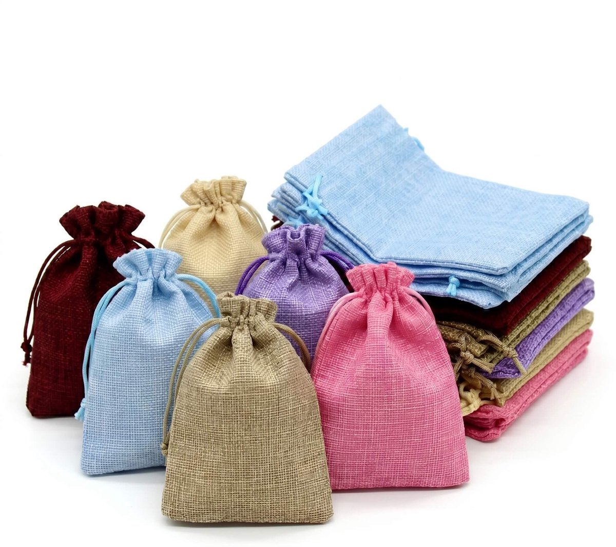 Dailygoods- Jute Zakjes 10 x 15 cm - 30 Stuks - Cadeauzakjes - Adventskalender Vulling - Trekkoord - Doe-Het-Zelf Handwerk