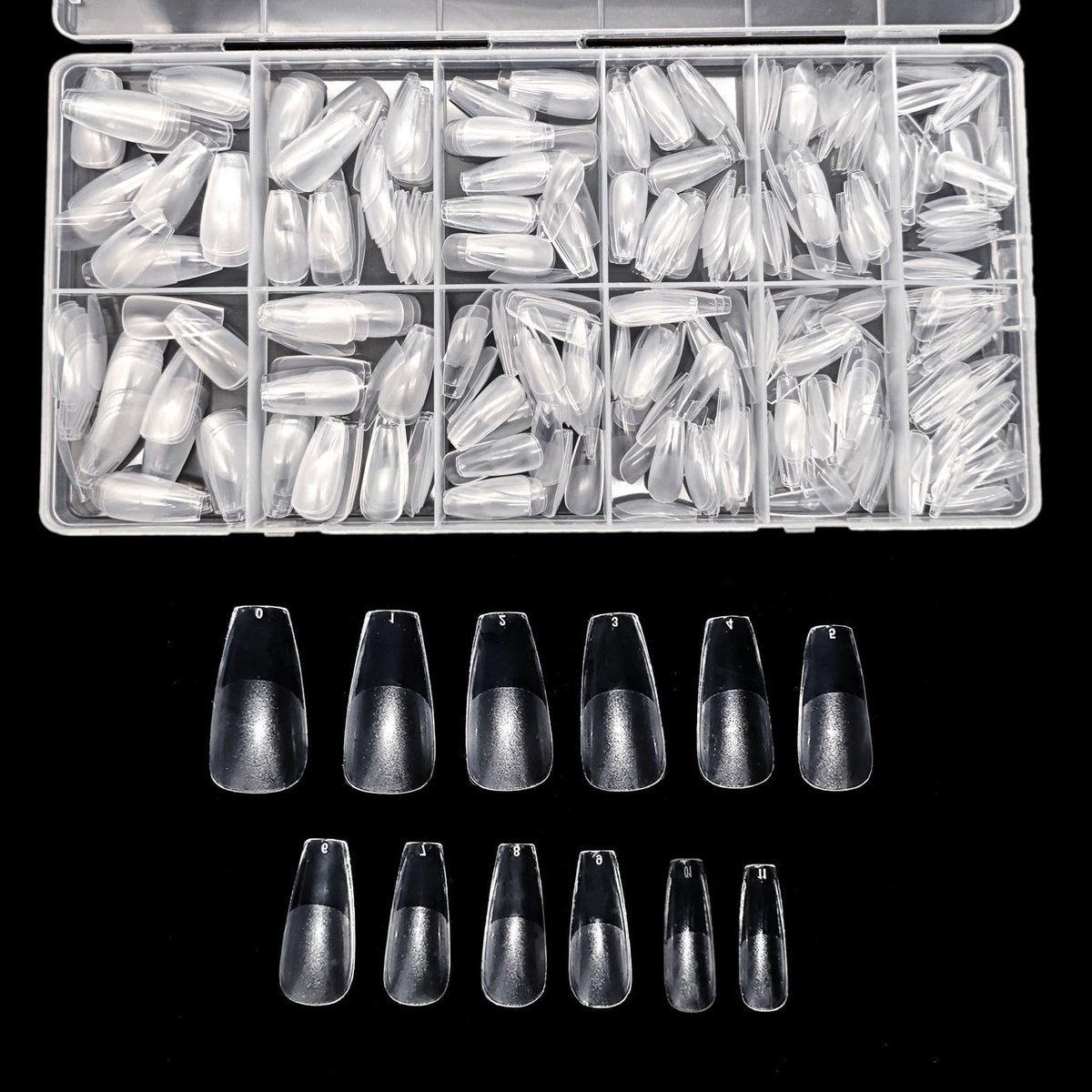 Dailygoods- Doodskist Nageltips 600 Stuks - Transparante Plaknagels - Lange Ballerina Valse Nagels - Volledige Dekking - Zelfklevende Kunstnagels - Hoge Kwaliteit