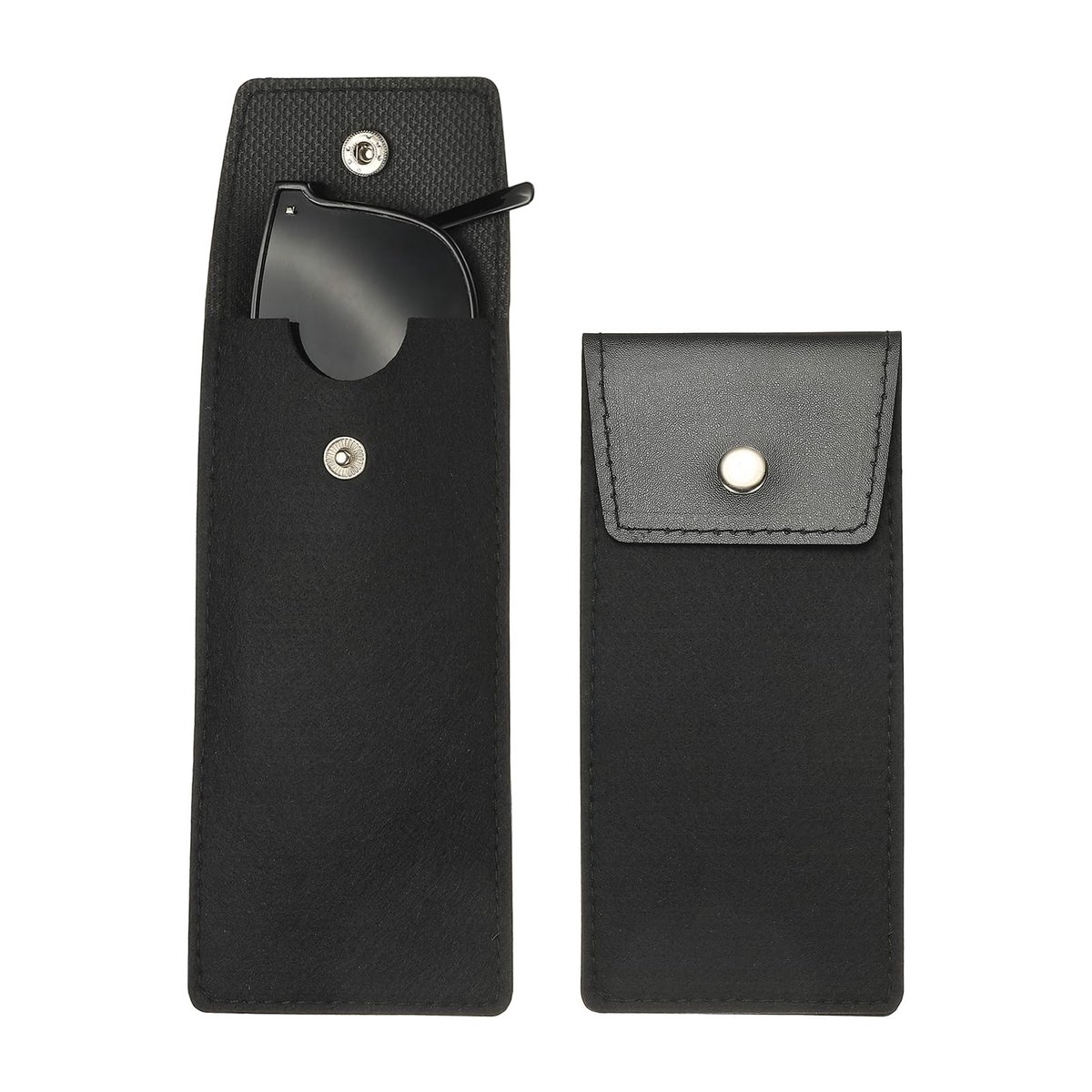 Dailygoods - QUARKZMAN 2 stuks draagbare vilten brillenetui, snel inzetbare zachte brillenkoker, zonnebrillenetui voor mannen en vrouwen (knoopstijl, zwart)