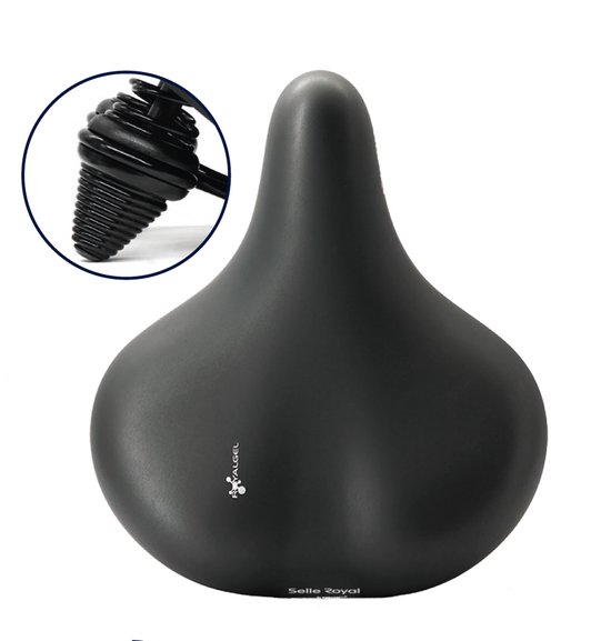 Zwart fietszadel met vering. Selle Royal Gipsy merknaam.