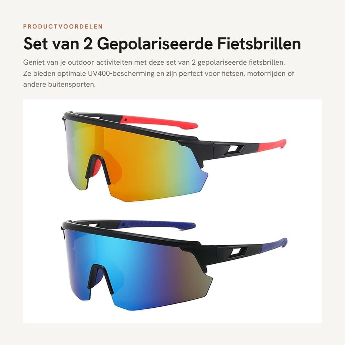 Dailygoods- Fietsbril - 2 Stuks - Gepolariseerde Sportzonnebril - UV400 Bescherming - Outdoor - Skibril - Hoogwaardige Lenzen