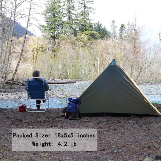 Dailygoods- Tipi Tent Ultralicht - 1 Persoon - Waterdicht 2000 mm - Binnenafmetingen 201 x 89 x 152 cm - Buitenafmetingen 200 x 172 x 157 cm - Eenvoudige montage in 5 minuten - Kampeertent — afbeelding 3