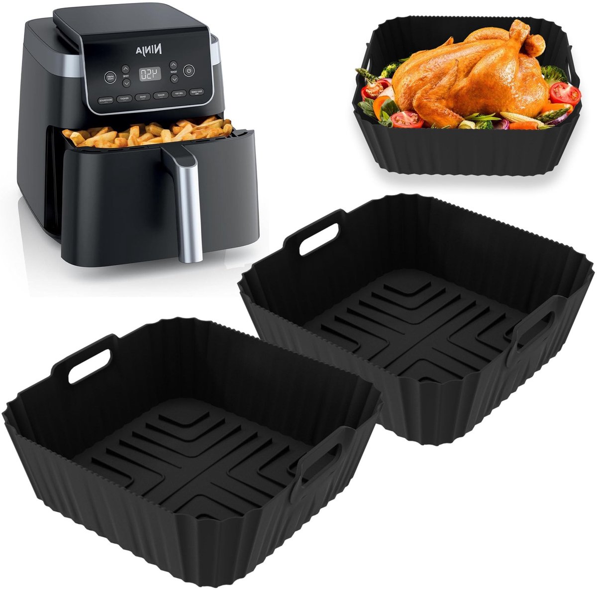 Dailygoods- Siliconen Bakvorm - 2 Stuks - Geschikt voor Airfryer - 18 cm x 18 cm en 21 cm x 21 cm - Hittebestendig tot 240 °C - Voedselveilige Siliconen - Airfryer Inzetstuk